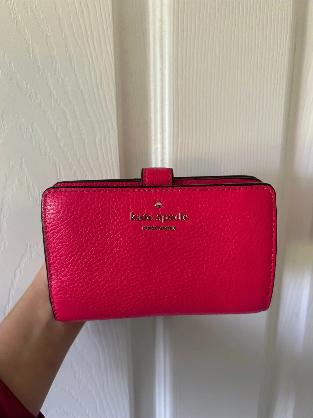 kate spade Bright Pink Pebbled Leather Wallet with Gold Logo